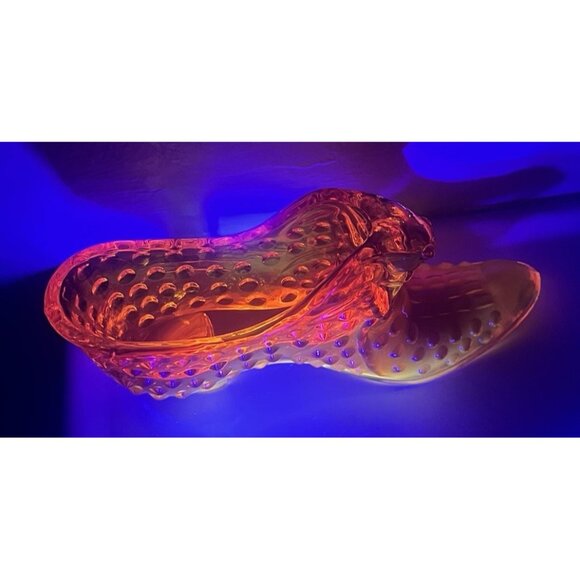 VTG Fenton Orange Red Amberina Hobnail Boot Slipper Shoe Cat Head Art Glass Glow - Picture 11 of 16